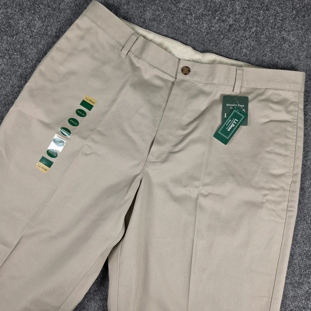 L.L.Bean Chino Pants Mens 38x30 Khaki Wrinkle Free Cotton Classic Fit 212330 NWT